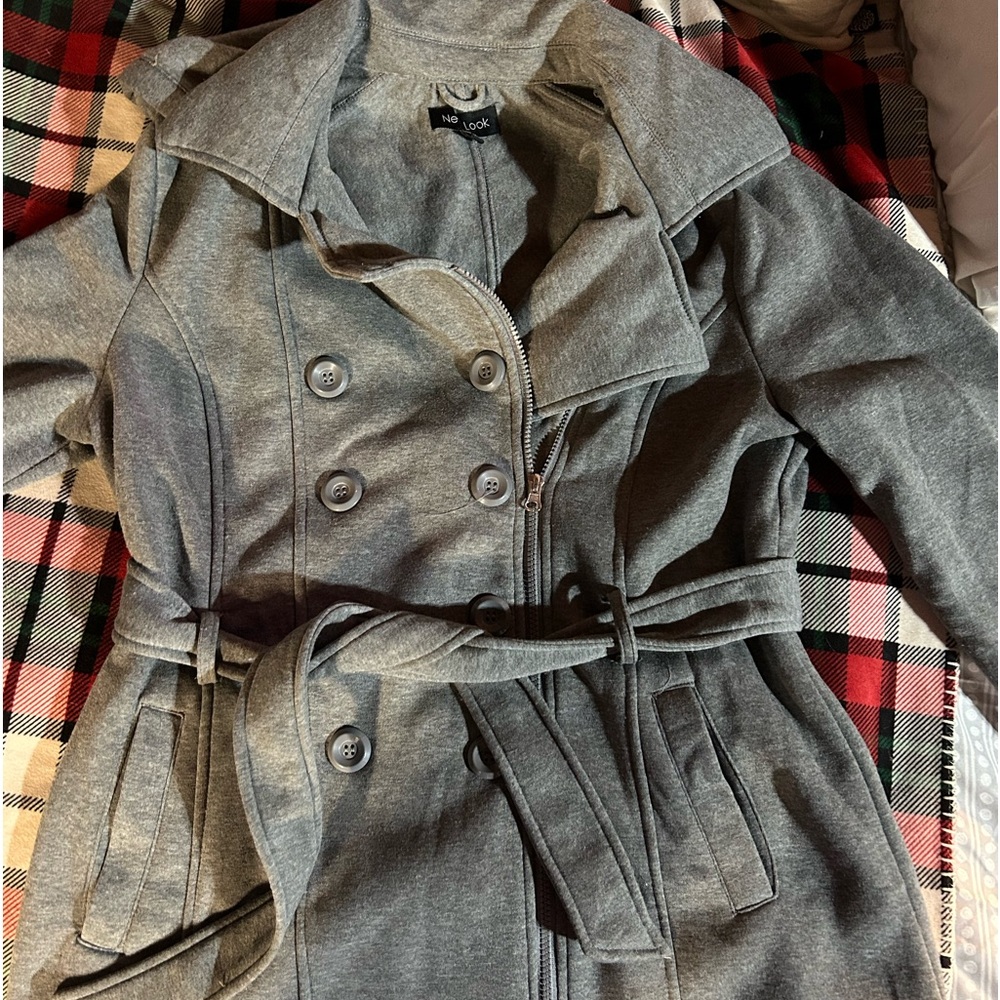 Women’s gray soft fleece belted coat by New Look sXL